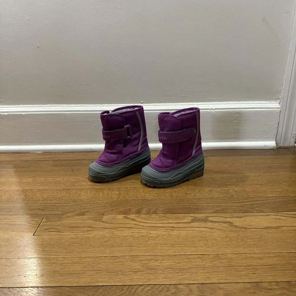 L.L.Bean Purple Gray Snow Boots Hook & Loop Fleece Lined Toddler Girls Kids US 7